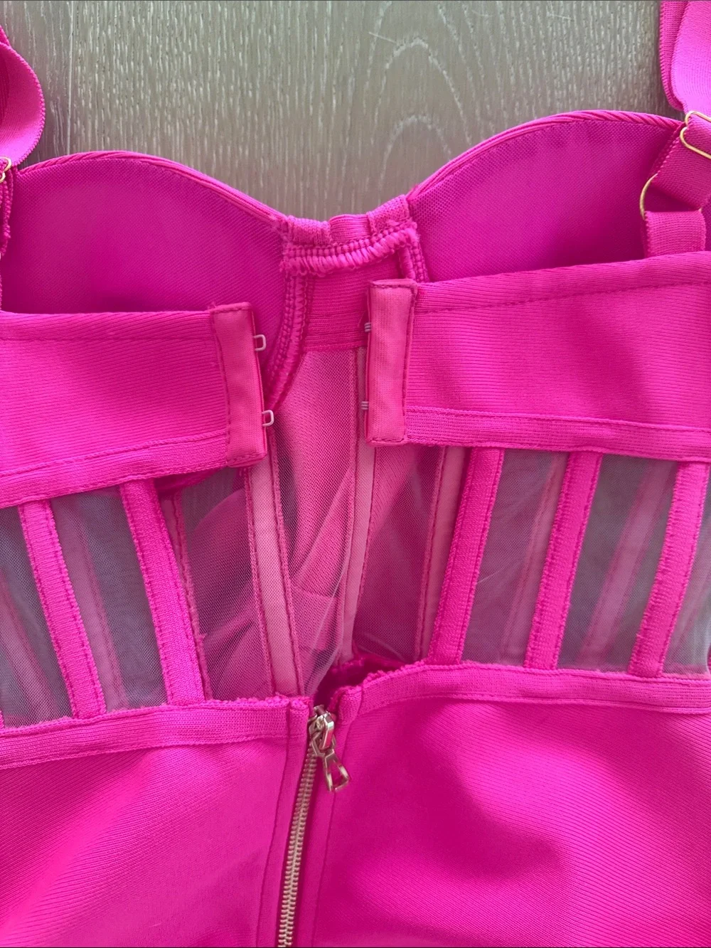 Hot Pink Sculpted Midi Dress with Bow Detail
